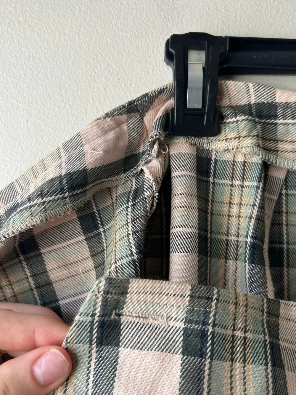 Talbots Vintage Petites 100% Cotton Midi Skirt Plaid Tan Green 12P